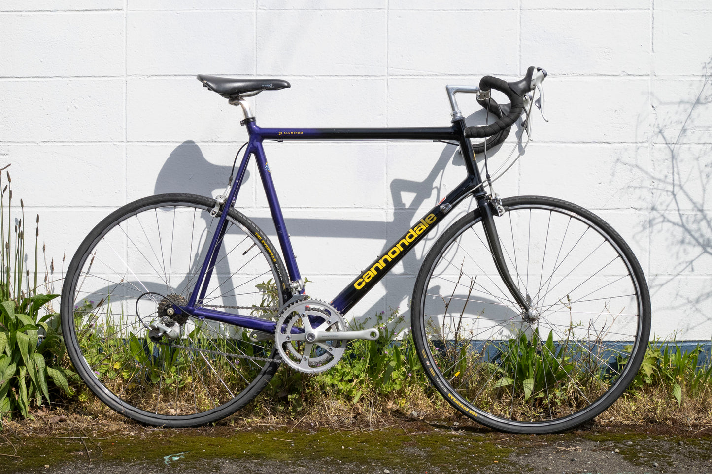 90s Vintage Cannondale Road Bike, Made in USA, Purple, Black & Yellow, 61 cm