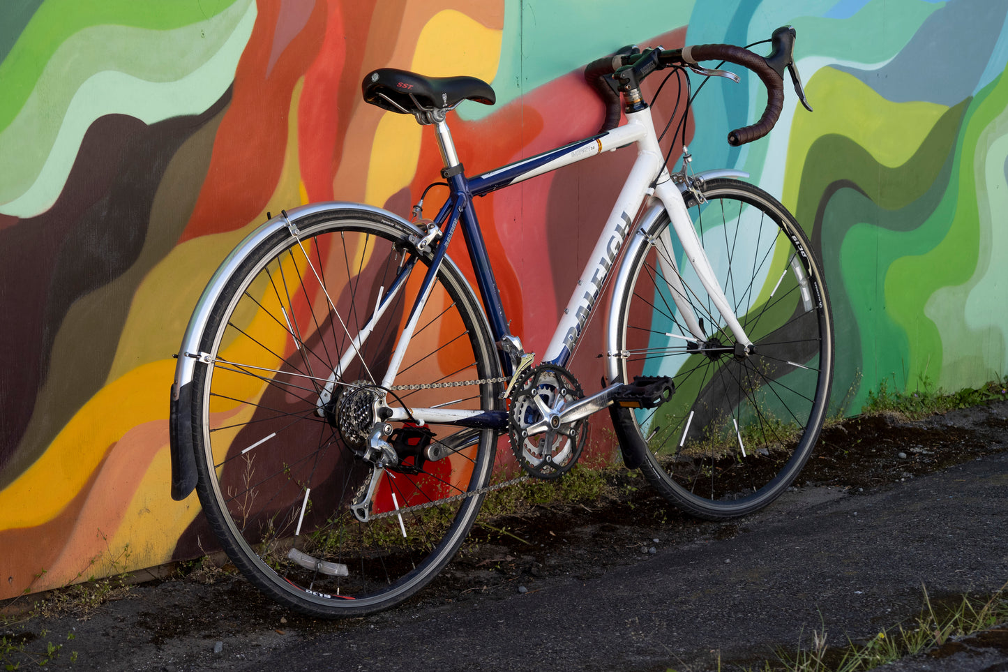 Raleigh Cadent 2.0 road bike, commuter build, blue & white, 47cm small