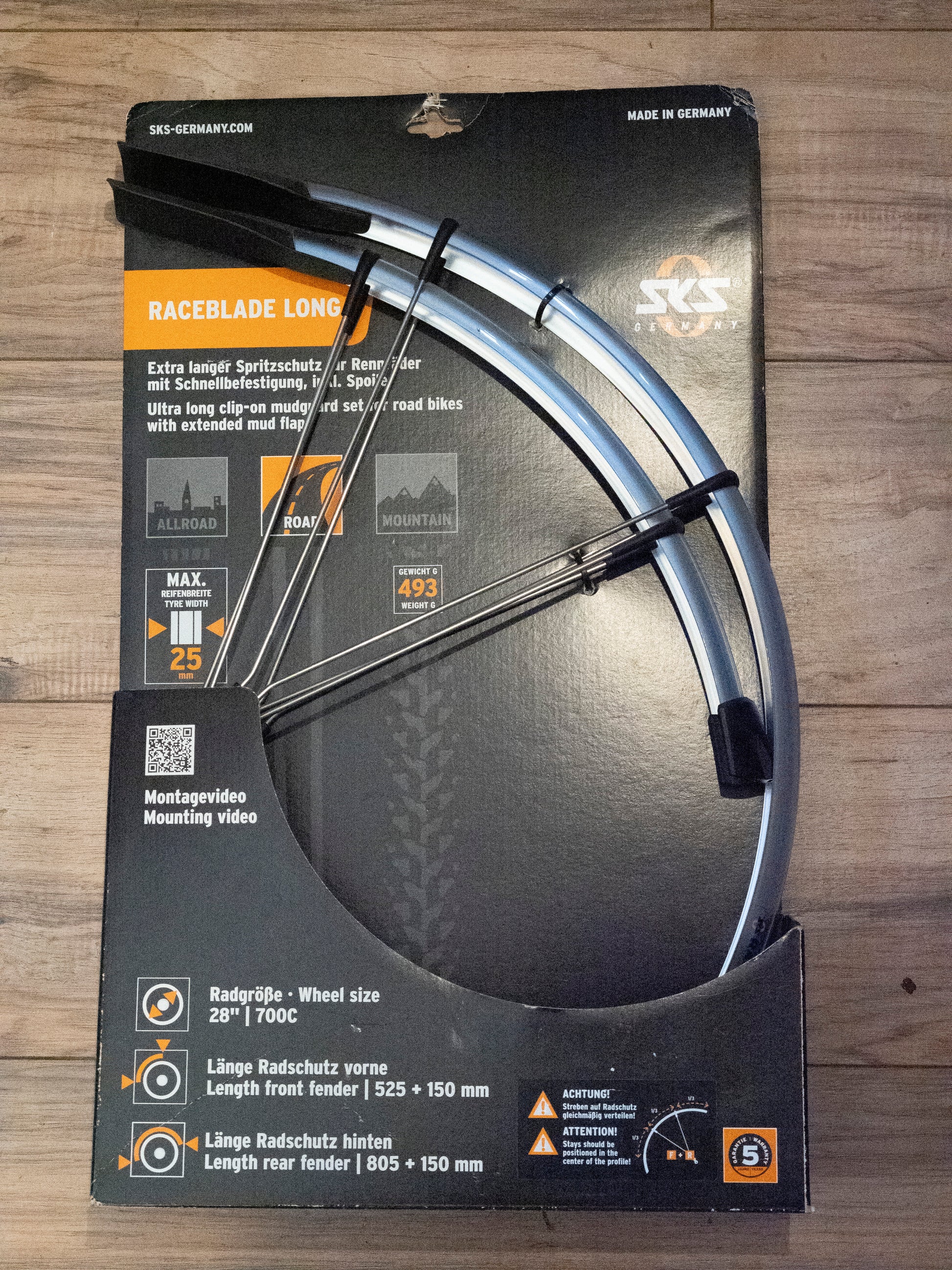 SKS Raceblade Long Clip-On Fenders, silver, for 700c tires up to