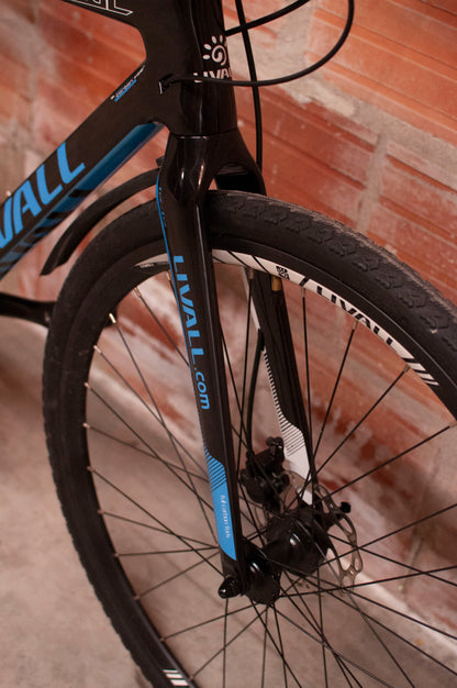 Livall Mustang Carbon Smart Cyclocross Bike, Black and Blue, 47 cm