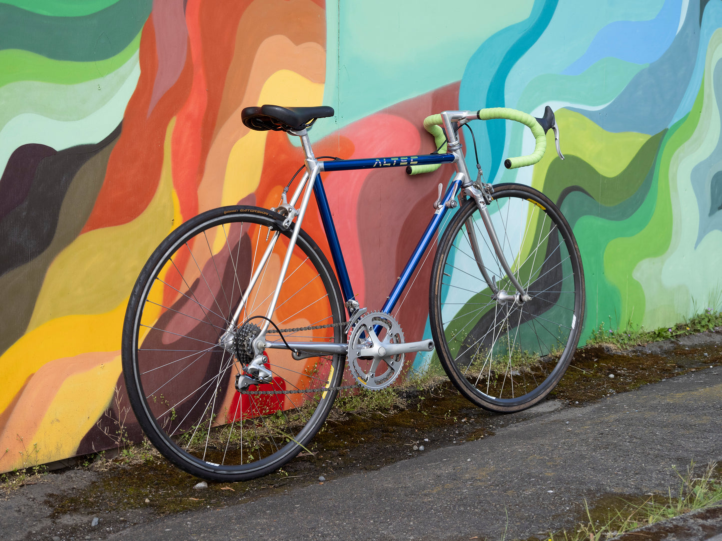 Altec lightweight vintage lugged aluminum road bike, Silver Blue & Green, 52cm/Small-Medium