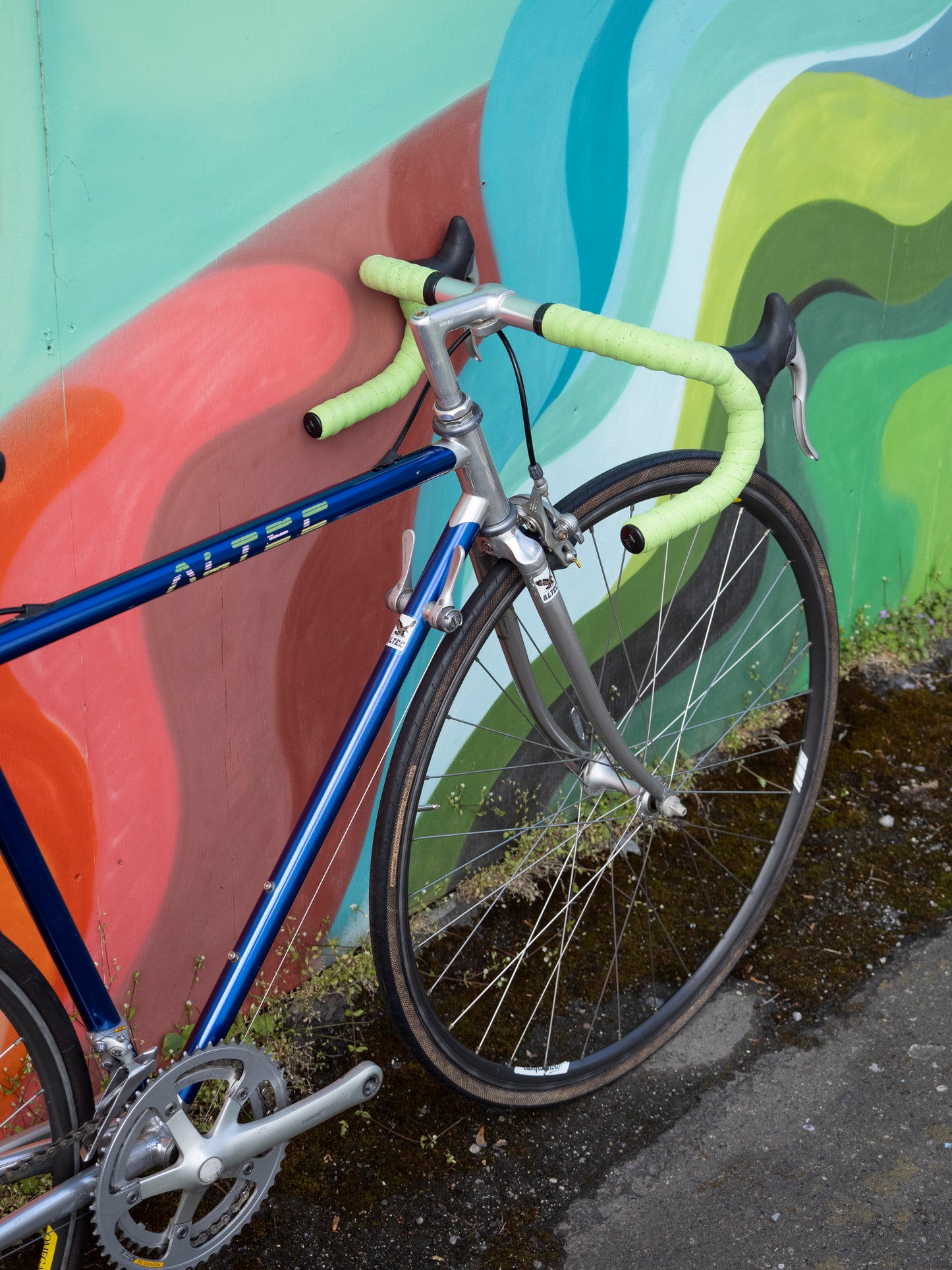 Altec lightweight vintage lugged aluminum road bike, Silver Blue & Green, 52cm/Small-Medium