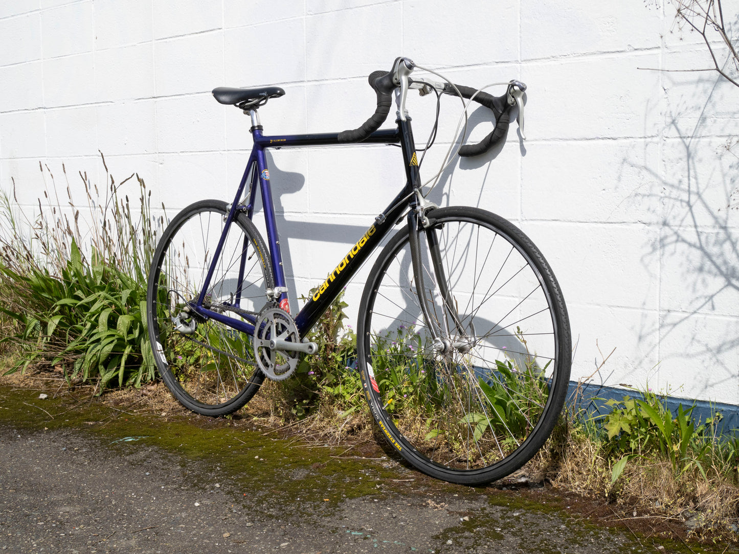 90s Vintage Cannondale Road Bike, Made in USA, Purple, Black & Yellow, 61 cm