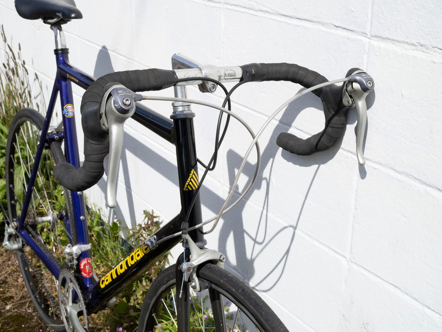90s Vintage Cannondale Road Bike, Made in USA, Purple, Black & Yellow, 61 cm