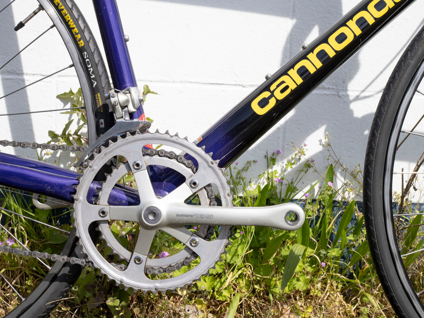 90s Vintage Cannondale Road Bike, Made in USA, Purple, Black & Yellow, 61 cm