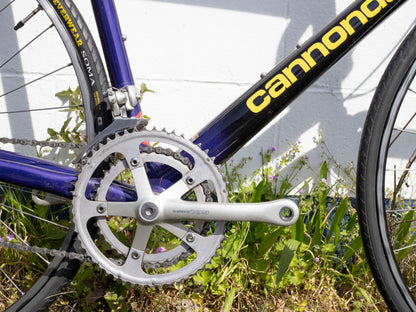 90s Vintage Cannondale Road Bike, Made in USA, Purple, Black & Yellow, 61 cm