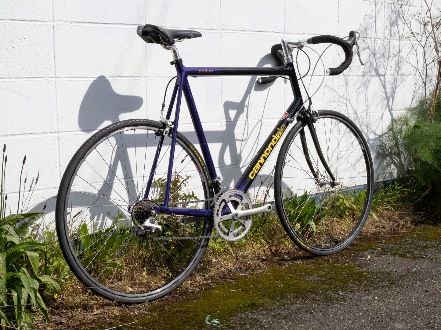 90s Vintage Cannondale Road Bike, Made in USA, Purple, Black & Yellow, 61 cm