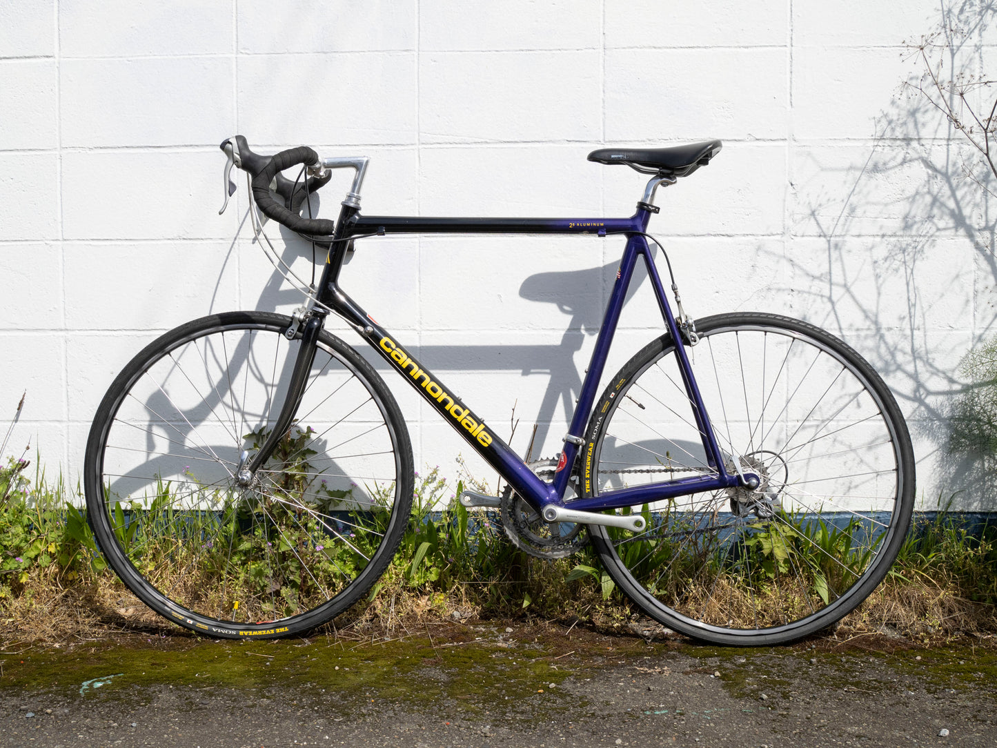 90s Vintage Cannondale Road Bike, Made in USA, Purple, Black & Yellow, 61 cm