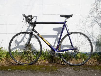 90s Vintage Cannondale Road Bike, Made in USA, Purple, Black & Yellow, 61 cm
