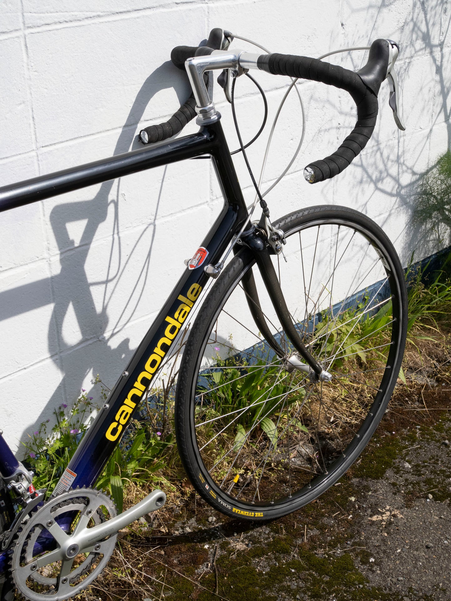 90s Vintage Cannondale Road Bike, Made in USA, Purple, Black & Yellow, 61 cm
