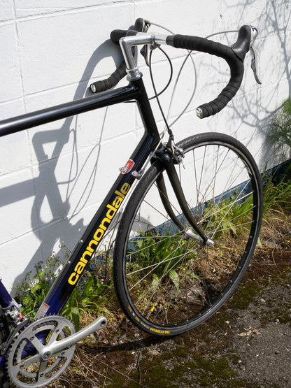 90s Vintage Cannondale Road Bike, Made in USA, Purple, Black & Yellow, 61 cm
