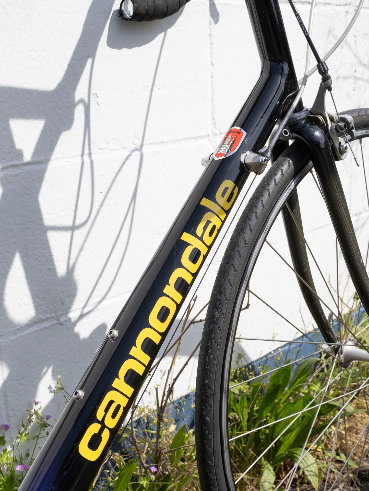 90s Vintage Cannondale Road Bike, Made in USA, Purple, Black & Yellow, 61 cm
