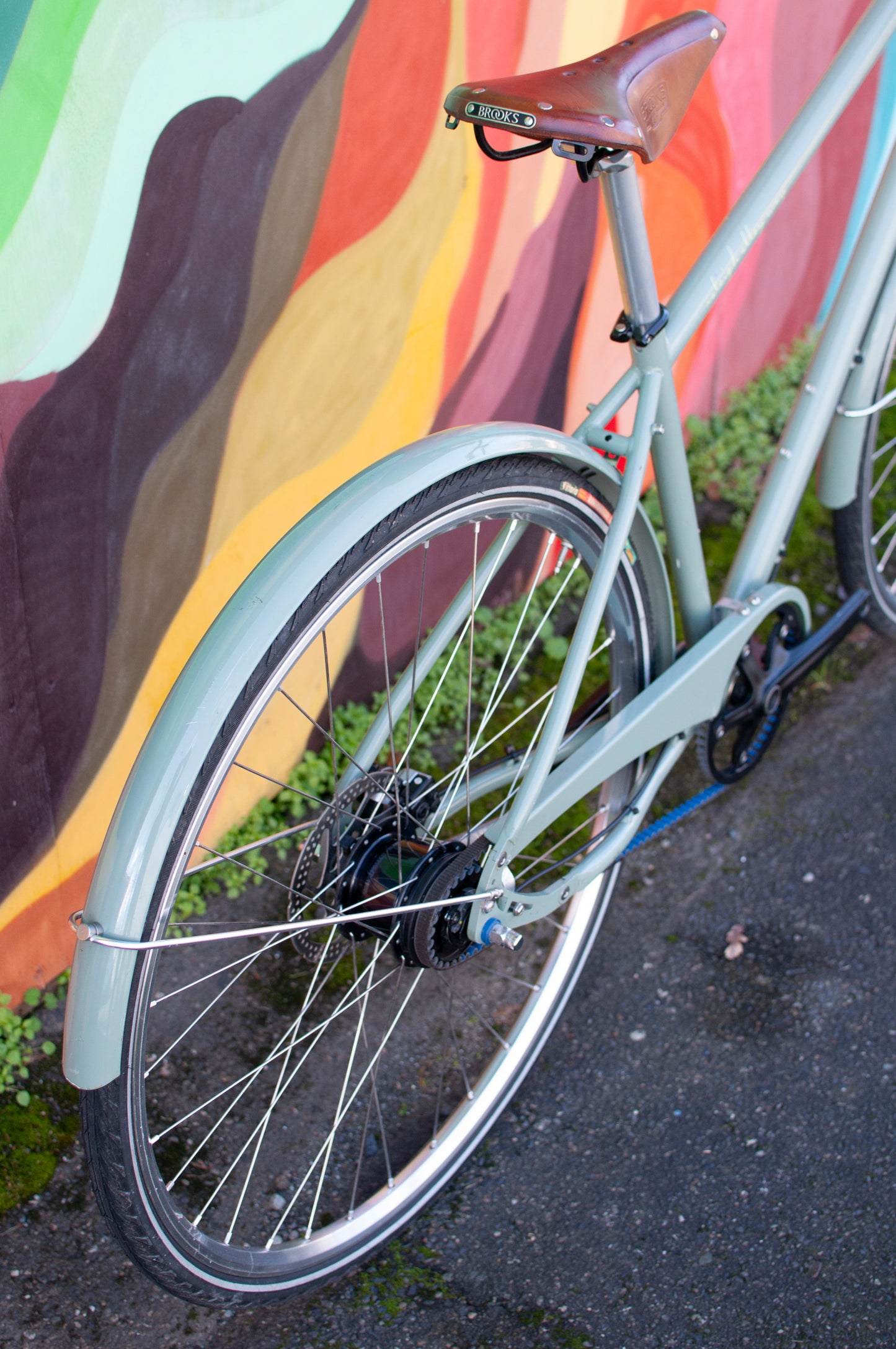 Raleigh Alley Way Dynamo-Equipped, Belt Drive Commuter Bike, Sage Green, Large