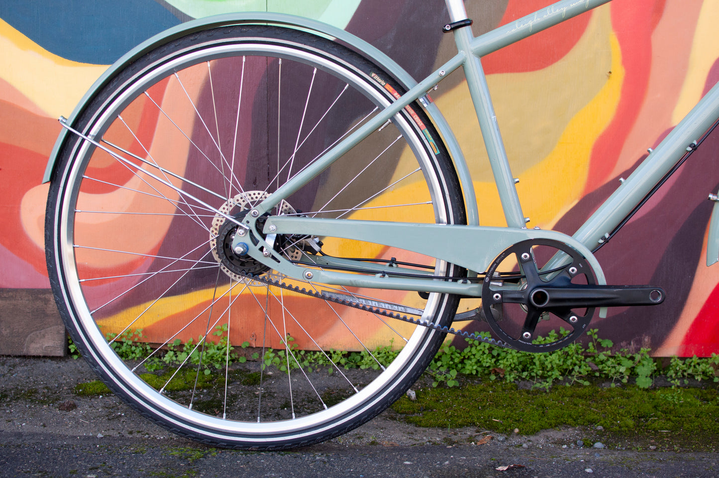 Raleigh Alley Way Dynamo-Equipped, Belt Drive Commuter Bike, Sage Green, Large