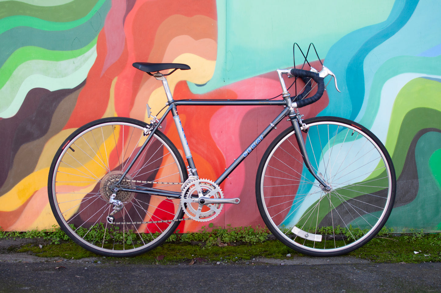 1980s Sekai Grandtour lugged steel road bike, Blue/Silver, 49cm/Medium