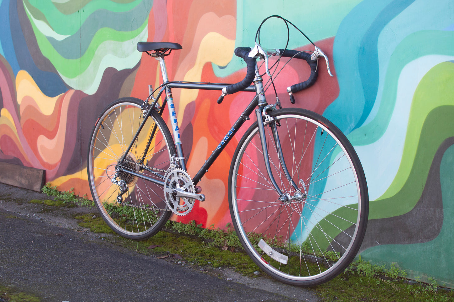 1980s Sekai Grandtour lugged steel road bike, Blue/Silver, 49cm/Medium