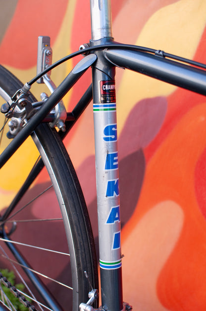 1980s Sekai Grandtour lugged steel road bike, Blue/Silver, 49cm/Medium