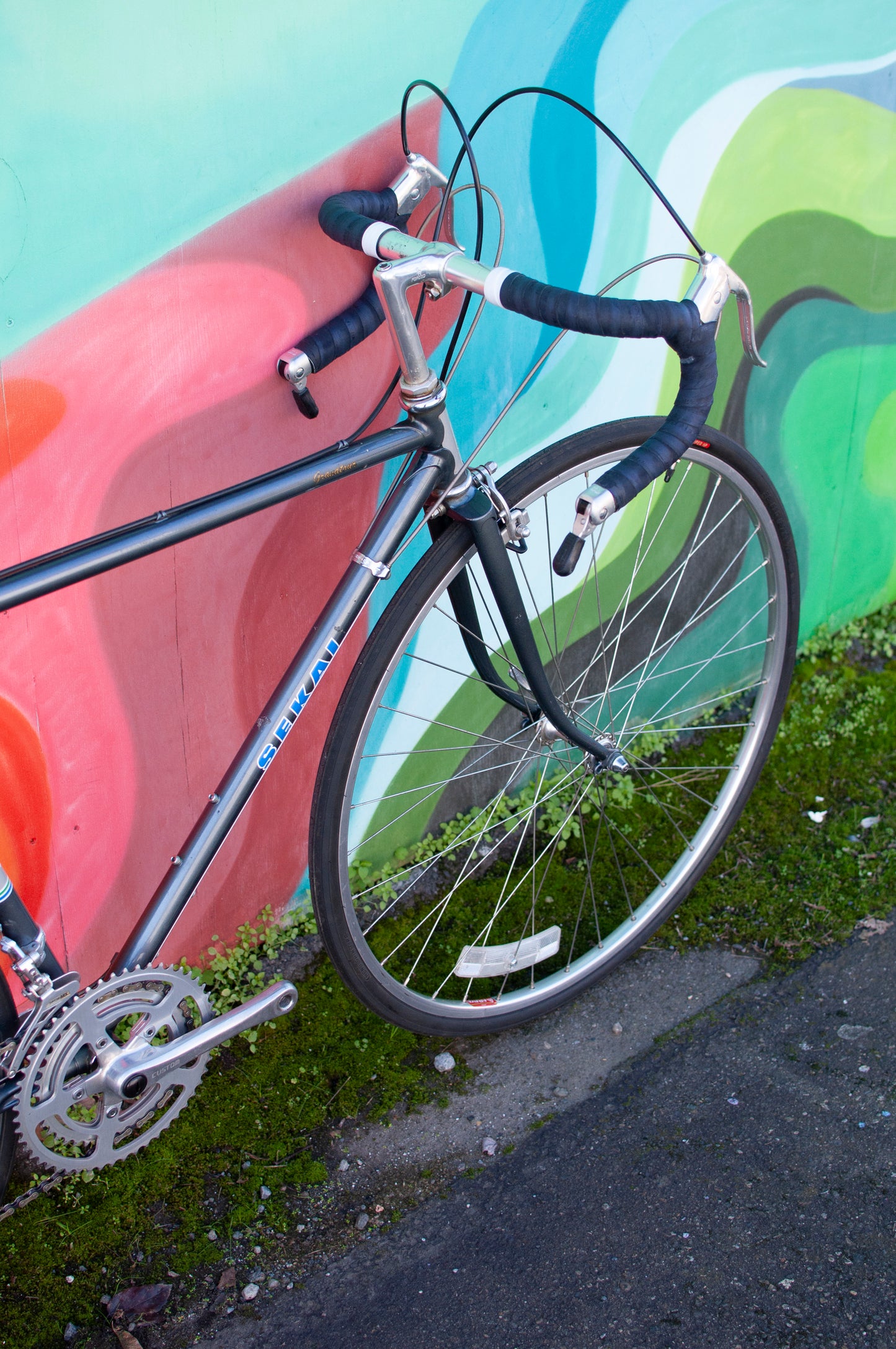 1980s Sekai Grandtour lugged steel road bike, Blue/Silver, 49cm/Medium