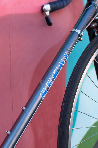 1980s Sekai Grandtour lugged steel road bike, Blue/Silver, 49cm/Medium