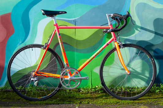 Early 90s Serotta Tri-Colorado Tange Prestige/Shimano 600 Ultegra Road Bike, made in USA, Hi-Vis Orange & Pink, 56cm/LG