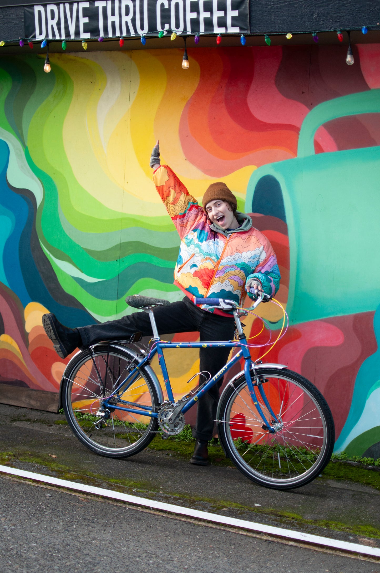 1999 Georgena Terry Flora Commuter Bike, Blue with colorful flowers, 41cm/S