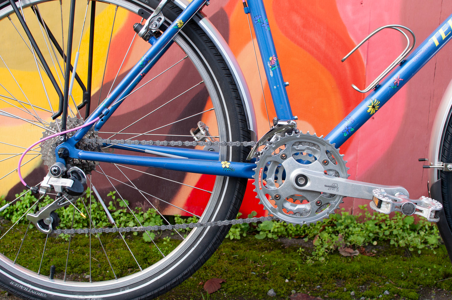 1999 Georgena Terry Flora Commuter Bike, Blue with colorful flowers, 41cm/S