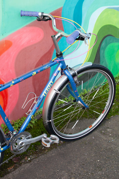 1999 Georgena Terry Flora Commuter Bike, Blue with colorful flowers, 41cm/S