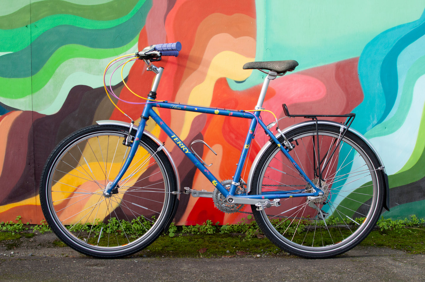 1999 Georgena Terry Flora Commuter Bike, Blue with colorful flowers, 41cm/S