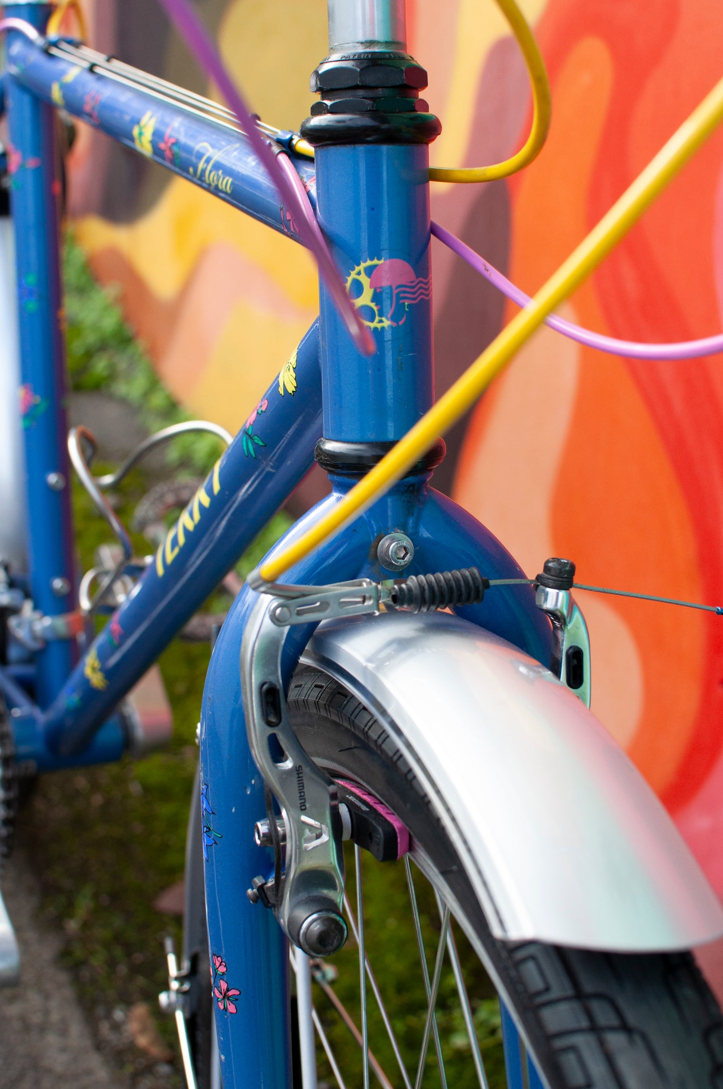 1999 Georgena Terry Flora Commuter Bike, Blue with colorful flowers, 41cm/S