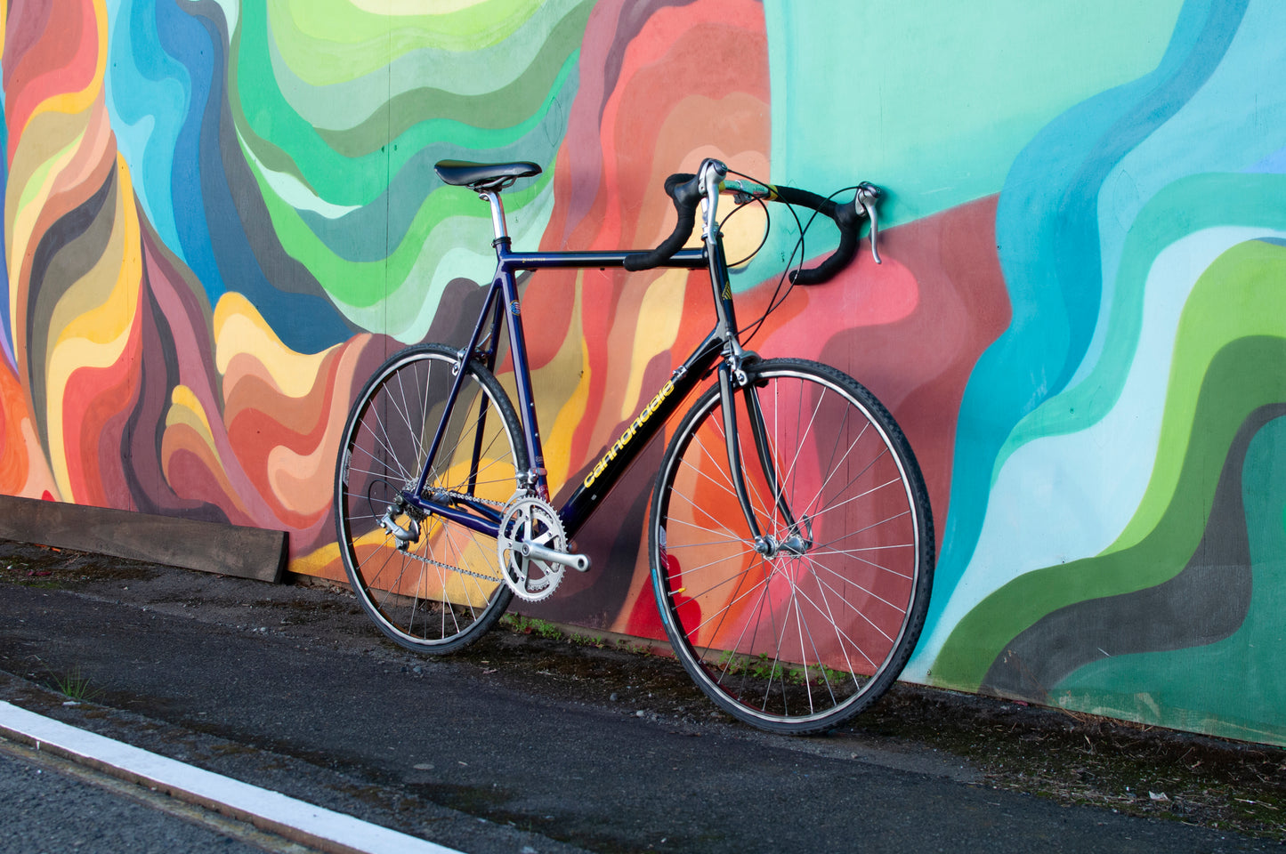90s Vintage Cannondale Road Bike, Made in USA, Purple, Black & Yellow, 61 cm/XL