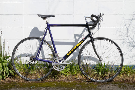 90s Vintage Cannondale Road Bike, Made in USA, Purple, Black & Yellow, 61 cm